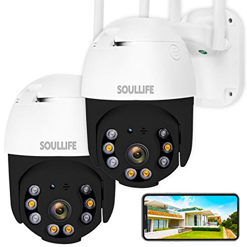 SoulLife Outdoor Security Camera, WiFi Camera 1080P HD Pan Tilt Zoom, Motion Detection Alarm, Two-Way Audio Night Vision, Support Max 128GB SD WiFi Home Indoor Camera,2 Packs