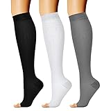 CHARMKING 3 Pairs Open Toe Compression Socks for Women & Men Circulation 15-20 mmHg is Best for All Day Wear Running Nurse (03 Black/White/Grey, L/XL)