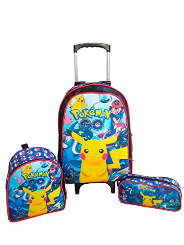 Kit Mochila Infantil com Rodinhas + Lancheira Térmica + Estojo Personagem