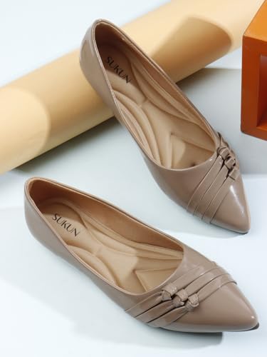 Image of Sukun Womens Sukun Fbl 3l Women's Bellies Flats Lightweight, Comfortable Slip-on Pointed Toe Shoes Ballet Flat