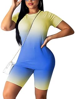 WUSENST 2 Piece Shorts Set for Women, Short Sleeve Bodycon Pants Sport Outfits