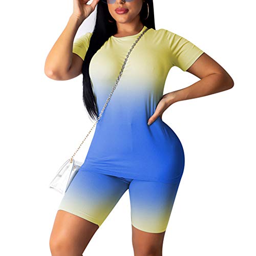 WUSENST 2 Piece Shorts Set for Women, Short Sleeve Bodycon Pants Sport Outfits