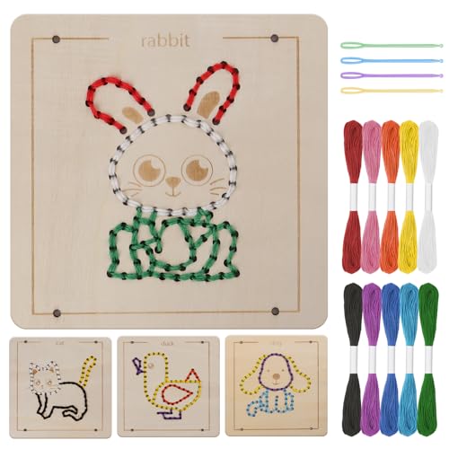 Montessori Wooden Lacing Toys for Toddlers and Kids Ages 2-4 5-7 Sewing Kit Fine Motor Skill Busy Board Education Sensory Preschool Toy for 1 2 3 4 Year Olds Birthday Gift for Boys and Girls