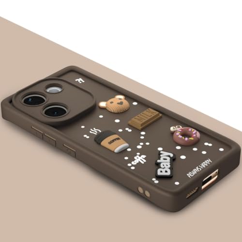 Image of Bintage Cute Fun Taddy Cartoon 3D Ball Bear Milk Donut Coffee Cup Silicon Case Full Body & Camera Protection Back Cover Compatible for iQOO Z9s Pro 5G - Brown