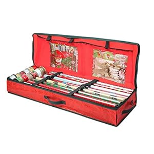 Christmas Wrapping Paper Storage Bag with Interior Pockets Gift Wrap Organiser for Xmas Decorations Bows, Tags & Ribbons