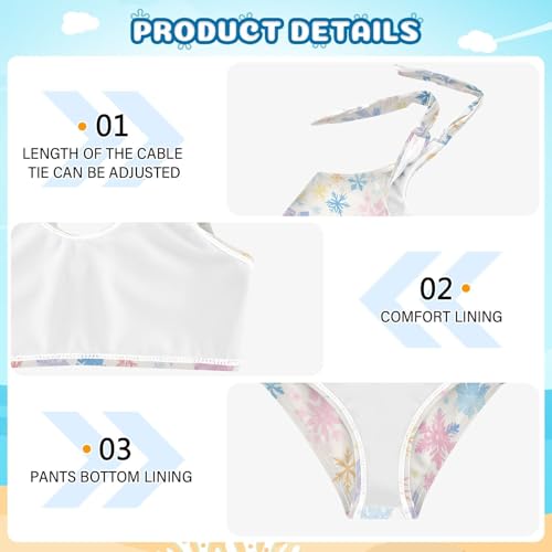 Christmas with Snowflakes Watercolor Girls Two Piecing Kids Bikini Set Scoop Neck Bathing Suit Swimwear Adjustable4