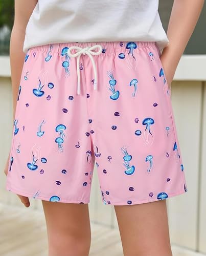 Image of UPTRIS Girls Swim Shorts Beach Board Short with Mesh Liner Quick Dry Summer | Jellyfish Pattern Swimming Trunks Swimsuit with Pockets Surfing, Beach, Vacation and Holiday for Toddler Baby girl