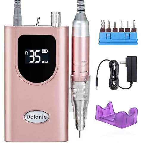 Delanie Professional Nail Drill Machine 35000 RPM, Portable Nail Drills for Acrylic Nail Gel Nail, Electric Nail File Rechargeable Efile Nail Drill for Gel Nails Remove (Rose Gold) Cover