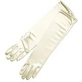 ZaZa Bridal 15.5' Long Shiny Stretch Satin Dress Gloves Below-The-Elbow Length 8BL-Light Ivory
