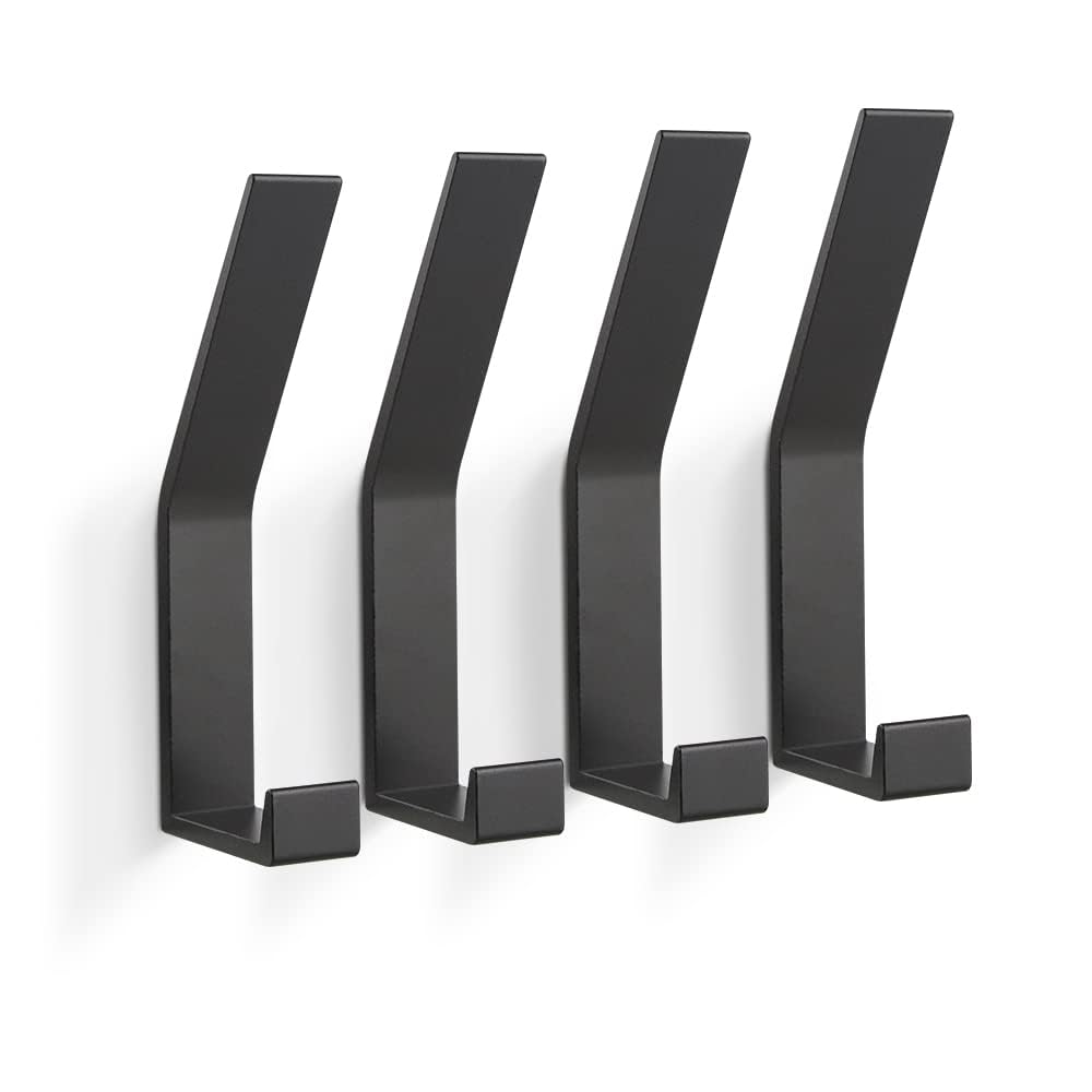 4 Pcs Coat Rack Hooks Wall Mounted, for Hanging Clothes, Coat, Towel, Rope, Keys, Hats, Purse, Screws Invisible Hooks for Kitchen, Door, Cabinet, Bathroom, Foyers, Hallways, and Bedrooms (Black)