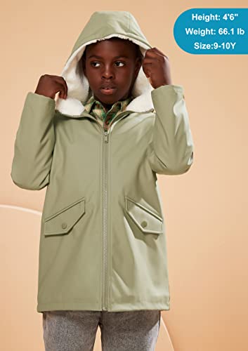 Image of SOLOCOTE Kids Rain Jacket Hooded Lined Rubber RainCoats for Girls Boys Waterproof Windproof SLN2256-Khaki Green-8Y