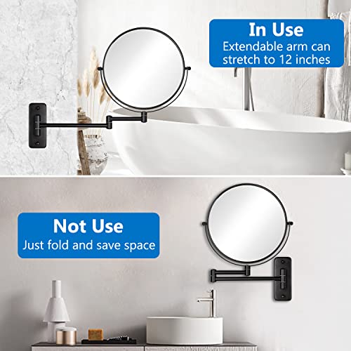 Decluttr 9" Wall Mounted Makeup Mirror, 1X/10X Magnifying Mirror Double-Sided, Large Size 360° Swivel Makeup Mirror With Magnification, Extendable Wall Magnifying Mirror For Bathroom, Black #TOP5