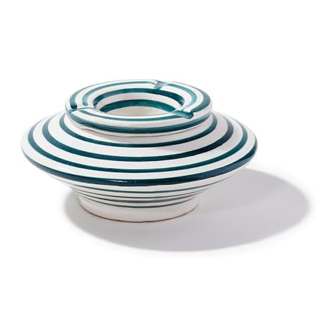 Ceramic Ashtray with Lid - Decorative Cigarette Ashtray for Indoor or Outdoor Use - Ash Holder for Smokering - Desktop Smoking Ash Tray for Home and Office Decoration (ASH-FLAT-01/Green) Cover