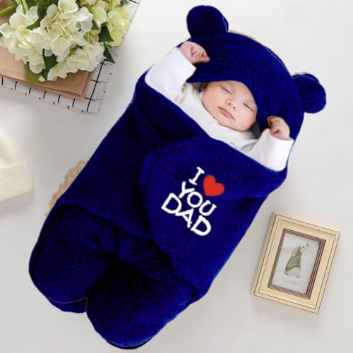 Image of Swissberry Baby Bedding Sets, Blankets Newborn Pack of Hooded Wrapper, Swaddler for Baby Boys and Girls, 0-6 Months, L 80 cm x B 80 cm, Pack of 2 pcs (Blue Dog & Navyblue Dad)