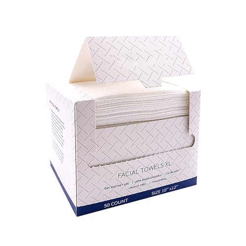 Clean Towels - Toalla facial de base biológica desechable, desmaquillante, toallitas secas, suaves, 50, 1 paquete de toallas de baño (blanco, 15,7 x 13,6 x 12,5 cm)