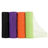 HUIHUANG 4 Rolls Halloween Deco Mesh Ribbon Deco Mesh 10 inch Rolls Halloween Decorative Mesh for Wreaths Swags Tree Decoration Garland Bows Basket Craft Supplies-Orange, Purple, Green and Black