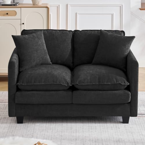 Image of 51'' Cloud Loveseat Couch, Love Seats Cloud Sofa with 2 Throw Pillows, Modern 2 Seater Sectional Couches with Deep Seat, Modular Sofas for Living Room, Bedroom, Small Apartment, Black
