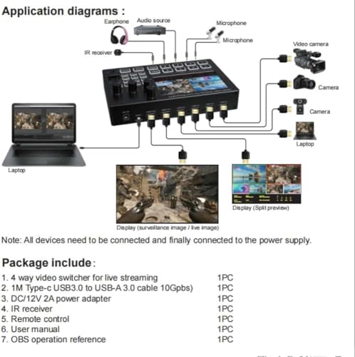 Image of MICROWARE 4 Channel 5 Inch Screen HDMI Video Switcher Mic Mixer Multi Camera Live-Streaming Support Type C Video Capture Card Record
