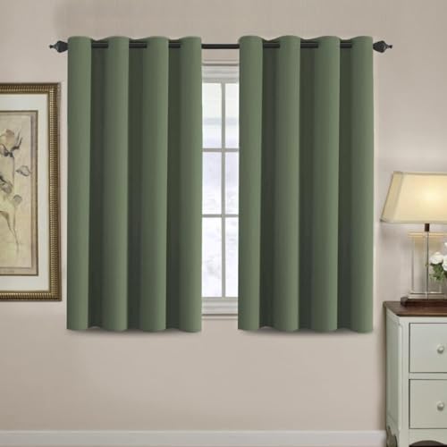 Image of H.VERSAILTEX Blackout Curtain for Living Room Small Window Kitchen Blackout Curtains 45 inch Length Energy Saving Solid Grommet Blackout Drape, One Panel, Bronze Green, 52 inch W x 45 inch L