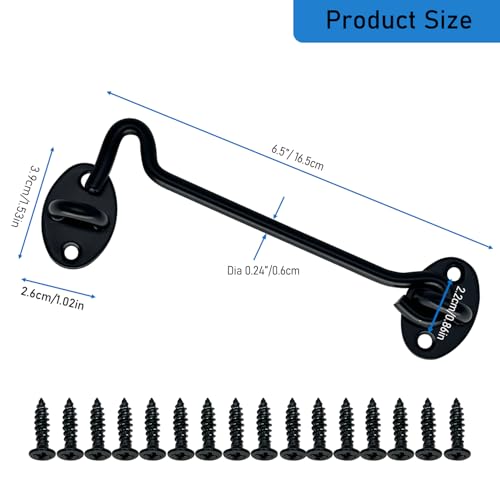 CUKAYO 4 Pack 6" Hook and Eye Gate Latch, Stainless Steel Rust-Resistant Barn Door Lock Cabin Hooks for Gate Shutters Window Slide Barn Shed Cabinet Bathroom, with 16pcs Screw,Black by CUKAYO - Used condition - Image 2