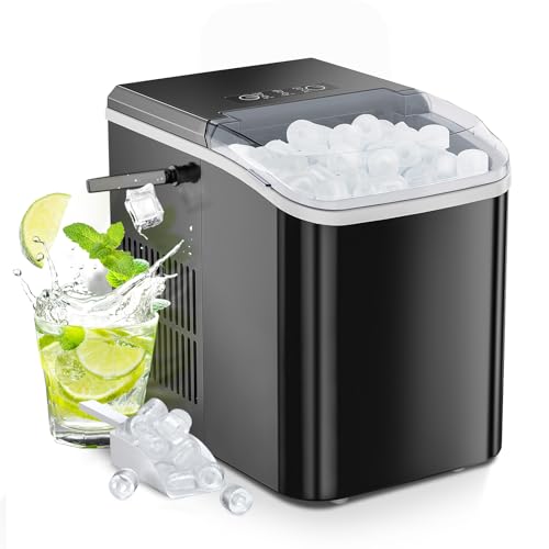 Sweetcrispy Machine à glaçons avec poignée, 26lbs/24H Machine à glace portable, 9 Cubes de glace Bullet Prêt en 6 Mins, Auto-nettoyage, Machine à glace compacte tranquille pour la maison, cuisine, RV, Camping, Noir
