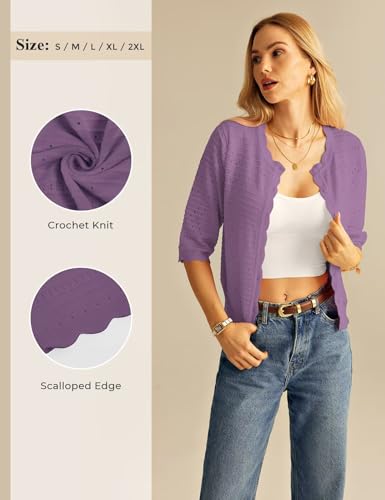 GRACE KARIN Womens Short Sleeve Cardigan Sweater, Lightweight Summer Cardigan Trendy, Dressy Crochet Bolero Shrugs Purple — view 5