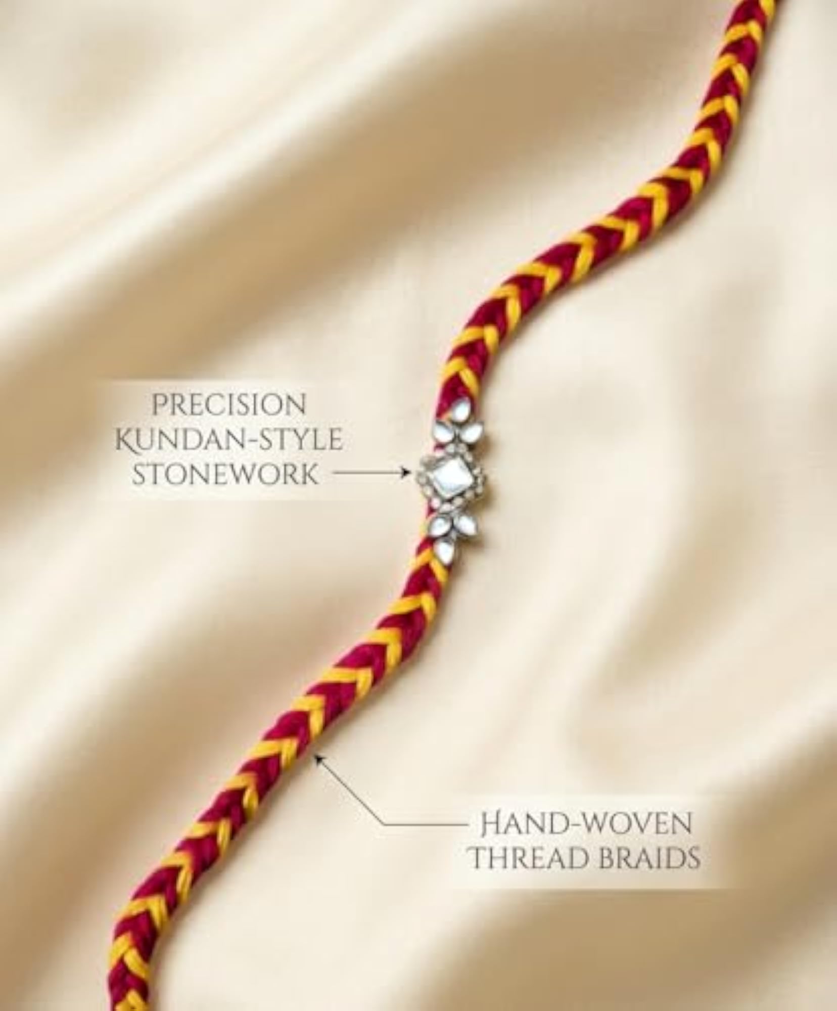 Premium Rakhi Set for Bhaiya, Kundan and Floral Stone Combo