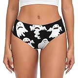 Damen-Slip, leicht, stilvoll, flippig, bequem, mit lustigen, weißen Geisterdrucken, modische Unterhose, Schwarz, M