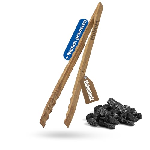 Personalisierte Grillzange Oak aus geöltem Eichenholz - Vatertagsgeschenk für Papa - personalisierte Grillzange mit ergonomischem Griff - Grillzubehör für Zuhause Farbe:natur