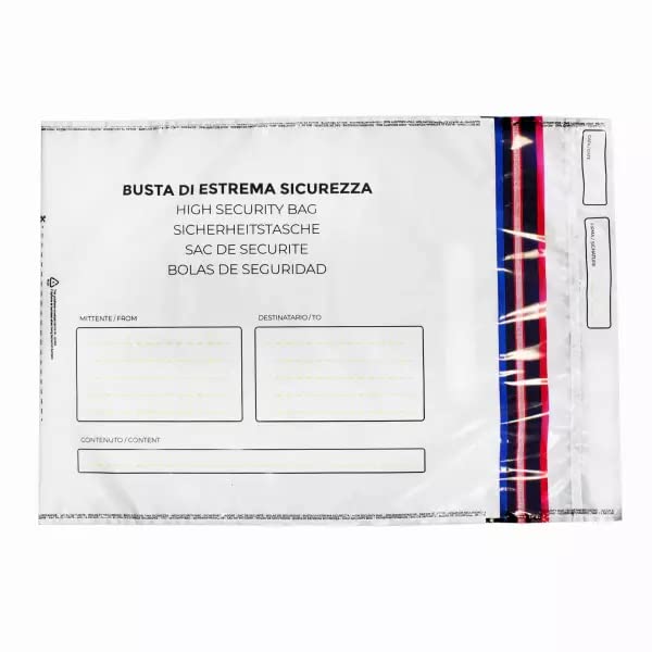 StickersLab - Busta di massima sicurezza con codice numerico/barcode e nastro VOID (100, 270×420+30 mm)