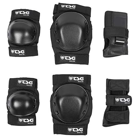 TSG Basic Pad Set, All in One Skateboard Protection Set of Knee Pads, Elbow Pads and Wrist Guards, EVA Cup Foam, PE Caps, Hardshell Protection, Pre Shaped, Horseshoe, Pull Over Design Cover