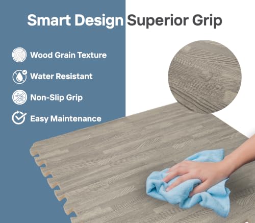 Image of Art3d 48 Sq.Ft Eva Puzzle Exercise Mats, 24 inchx24 inch x 1 /2 inch Thick Foam Interlocking Tiles for Flooring, Workout, Gym Equipments, Pack of 12, Grey Oak