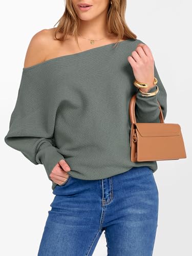 Image of ANRABESS Womens Off Shoulder Sweaters 2026 Fall Long Batwing Sleeve Loose Fit Knit Tops Casual Pullovers Jumpers