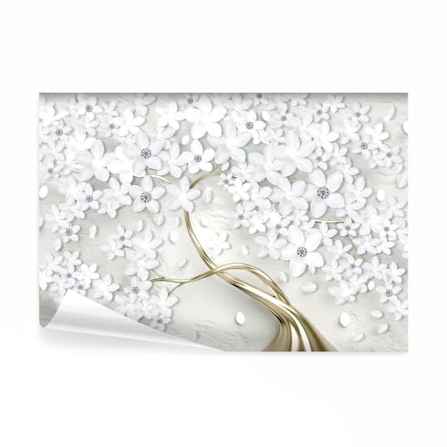 decomonkey Fototapete Blumen Baum 350x256 cm Tapete Fototapeten Vlies Tapeten Vliestapete Wandtapete xyz Wand Wandbild Schlafzimmer Wohnzimmer Blüten Beton Modern Ornament Abstrakt 3D Effekt