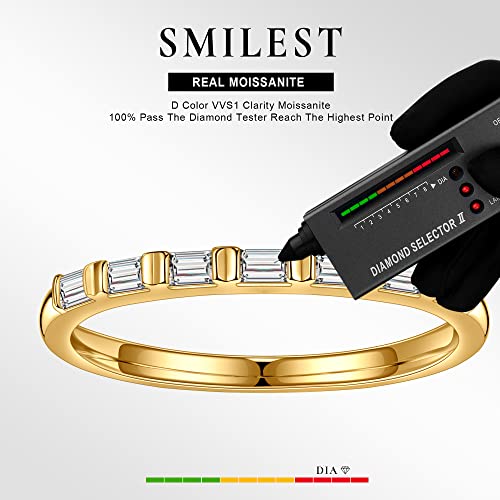 Smilest Baguette Moissanite Anniversary Rings For Women, D Color Vvs1 Clarity Lab Created Diamond Eternity Ring 18K Yellow Gold Plated S925 Sterling Silver Rectangle Moissanite Wedding Band For Women #TOP2