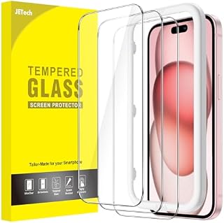 JETech Ochraniacz Ekranu dla iPhone 15 6,1 Cala, Screen Protector z Szkło Hartowane Film Folia z Narzędzie Łatwej Instalacji, Przyjazny dla Przypadku, HD Przezroczyste, 3 Sztuki
