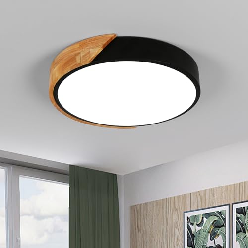Riserva Moderne Plafonnier LED 24W, Rond Lampe de Plafond en Bois, Blanc Froid 6500K Plafonnier pour Chambre à Coucher, Salon, Cuisine, Bureau, Ø30cm