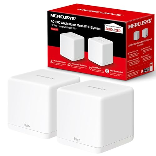 Mercusys AC1300 Whole Home Mesh Wi-Fi System, Coverage up to 2,800 ft² (260 m²) Connect over 100 Devices, Full Gigabit Ports, Dual Band Wi-Fi, Easy App Control, Halo H30G(2-pack)