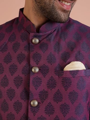 Image of Kisah Men's Silk Blend Textured Sherwani Set Regular Fit | Wedding, Festive & Occasion Wear