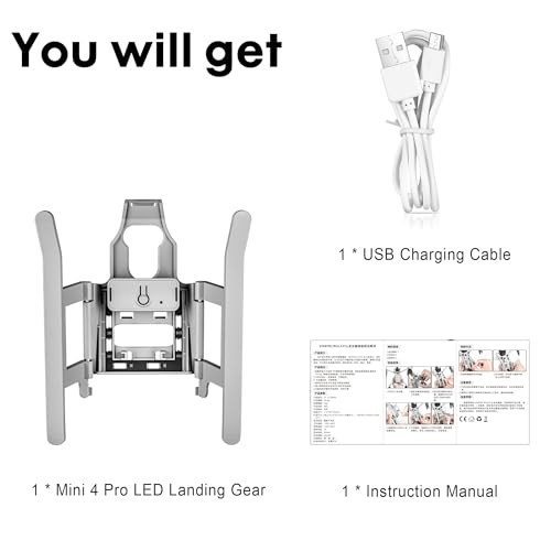 Landing Gear for DJI Mini 4 Pro with Flash LED Lights Foldable Extended Landing Legs Protector Kit for DJI Mini 4 Pro Drone Accessories