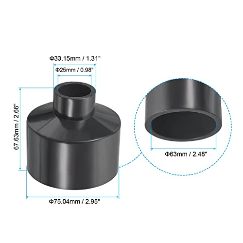 PATIKIL PVC Reducer Pipe Fitting 2.5x1 Inch Socket, Straight Coupling Adapter Connector, Grey, 2.5x1" - Image 2