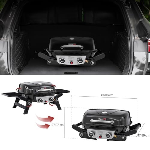 Royal Gourmet 2-Brenner Tragbarer Gasgrill, 5 kW Tischgrill mit klappbaren Seitentischen, portabler BBQ Grill für Balkon, Terrasse, Garten Schwarz - 2