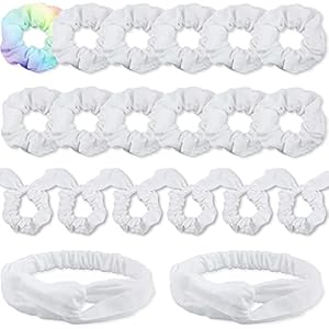 IVARYSS White Scrunchies for Tie Dye, DIY Cotton Bow Scrunchies, Headbands, 3 Kinds of Party Activities Hair Accessories for Girls and Women, 20 Pieces