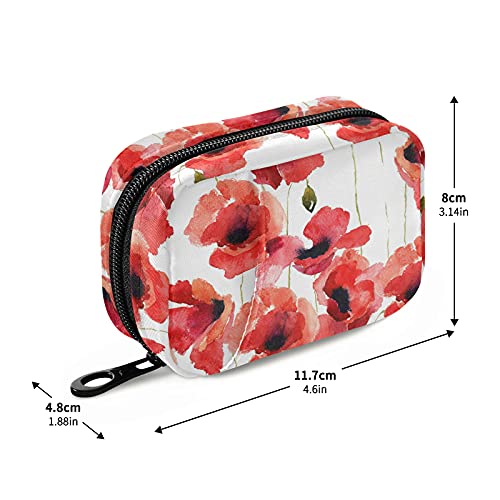 Image of Naanle Watercolor Poppy Flowers Pill Box 7 Day Pill Case Travel Pill Organizer Bag with Zipper Portable Weekly Case Compact Size for Vitamin Supplement Holder