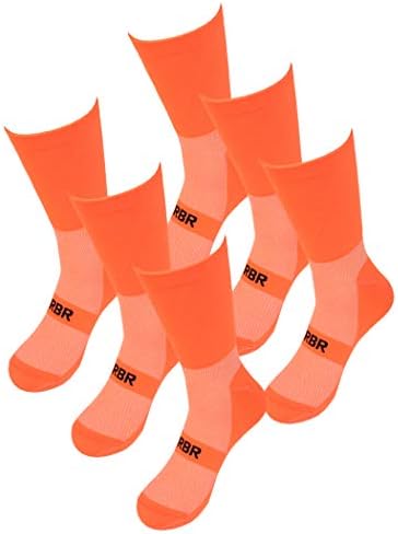 RBR Cycling Running Sports Socks Men Size 9-12 High Visibility Fluoresent 3 Pack (orange)