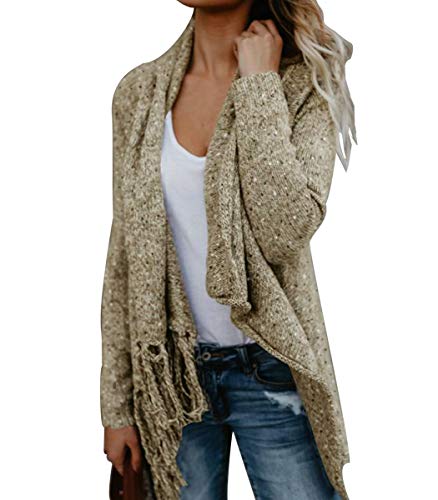 CEASIKERY Damen-Poncho mit Fransen, Pullover, lange Strickjacke, Strickpullover, Mantel, khaki, Klein CEASIKERY Damen-Poncho mit Fransen, Pullover, lange Strickjacke, Strickpullover, Mantel, khaki, Klein