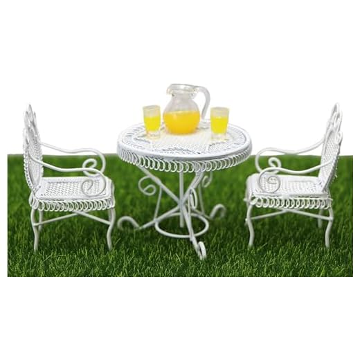 Dollhouse Miniature Bistro Table & Chairs Set Accessories Metal 1:12 Scale Miniatures White Coffee/Tea Furniture Fairy Garden Cute Rustic Elegant Decorations Ornaments (A)