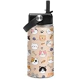 SANDJEST Kids Water Bottle Cat Water Bottles 12oz with Straw Insulated Stainless Steel Travel School Tumbler Double Wall Vacuum Cup for Girls Kid Boys