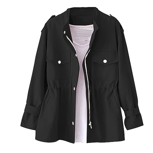 Hsternexy Chaqueta de mujer de primavera, gabardina de manga larga, chaqueta de primavera, chaqueta fina para mujer, abrigo de verano, chaqueta de verano, chaqueta ligera para mujer, chaqueta de