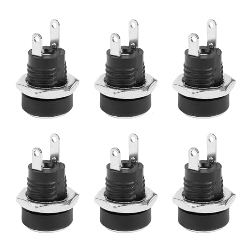 Lot de 6 Prises d’Alimentation DC Femelles 5,5 X 2,1 mm pour Panneau,Jack DC 2 Broches à Souder, Montage Boîtier avec Écrou, Courant Jusqu’à 3A, Finition Noire, Compatibles Appareils Audio, Caméras